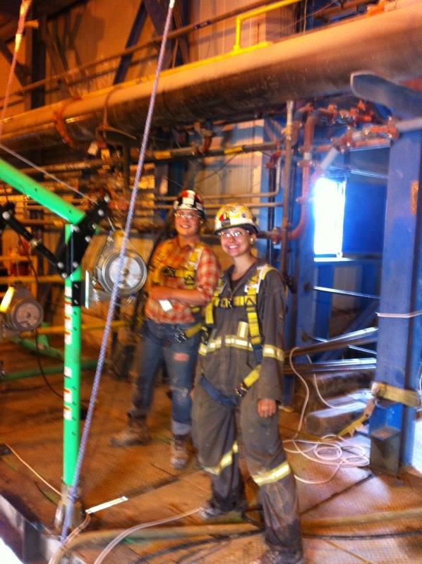 Workers inside a confined space environment
